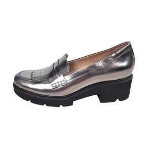 Naturalizer Womens 8.5M Darcy Silver Metallic Leather Tassel Loafer Lug Sole Y2K